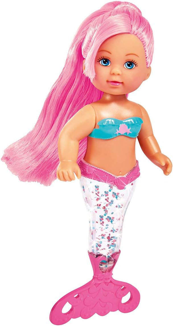 Simba 105733482 – Muñeca de sirena con purpurina Evi Love con aleta de cola, brillante al agitar, solo se suministra un artículo