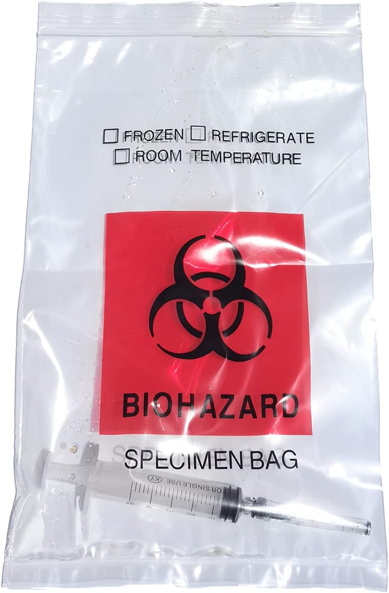 Bolsas de peligro biológico, 1000 bolsas de 6 x 9 pulgadas, impresión de logotipo rojo de riesgo biológico, bolsas de muestras con cremallera