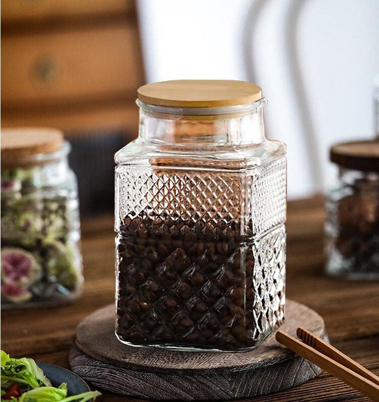 Large Glass Storage Jar, 60 FL OZ Glass Food Storage Containers with Bamboo Lid, Kitchen Containers Cereal Canisters Decorative Jar for Candy Snack