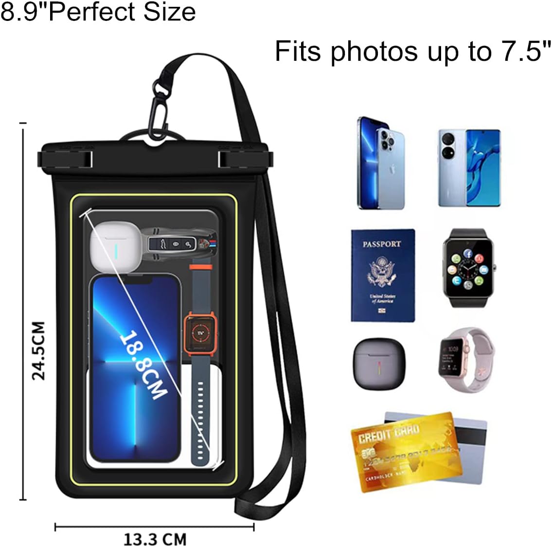 CANSHOW Floating IPX8 Phone PouchBag 2Pack XL Waterproof Cell Phone Case Dry Bags for iPhone 14 Pro Max 1312 11 Galaxy S23 UltraDetachable Lanyard