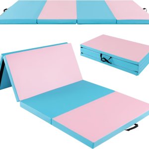 Goplus Colchoneta de gimnasia de 8 x 4 x 2 pulgadas, alfombrilla plegable con asas de transporte, cierres de velcro, 4 paneles para ejercicios de Goplus Colchoneta de gimnasia de 8 x 4 x 2 pulgadas, alfombrilla plegable con asas de transporte, cierres de velcro, 4 paneles para ejercicios de