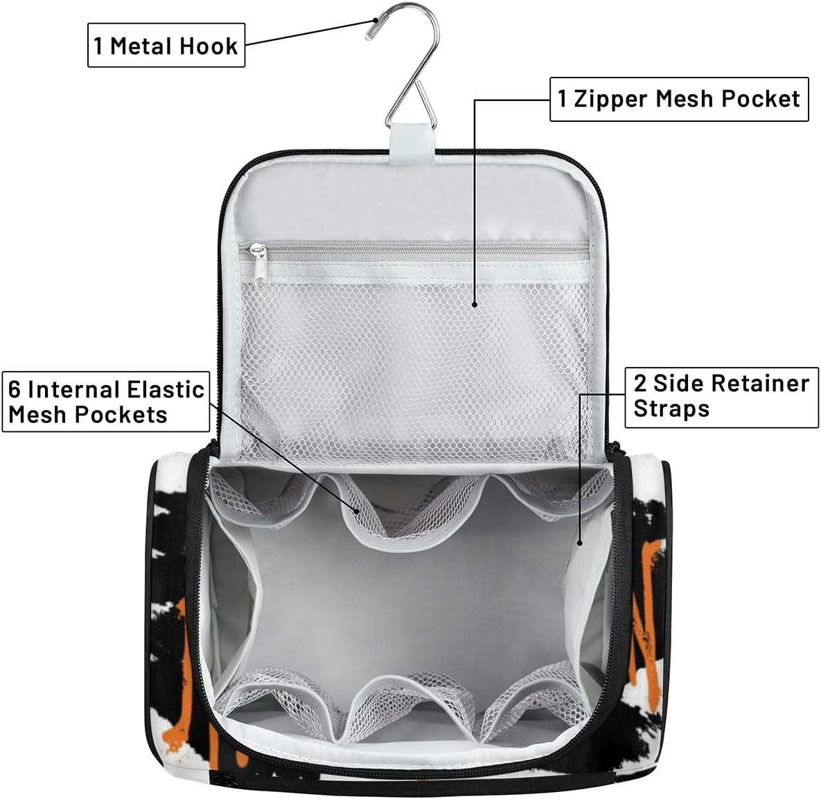 Halloween Decor Theme Toiletry Bag for Women Travel Makeup Organizer with Hanging Hook Traveling Cosmetic Bags for Toiletries Accessories