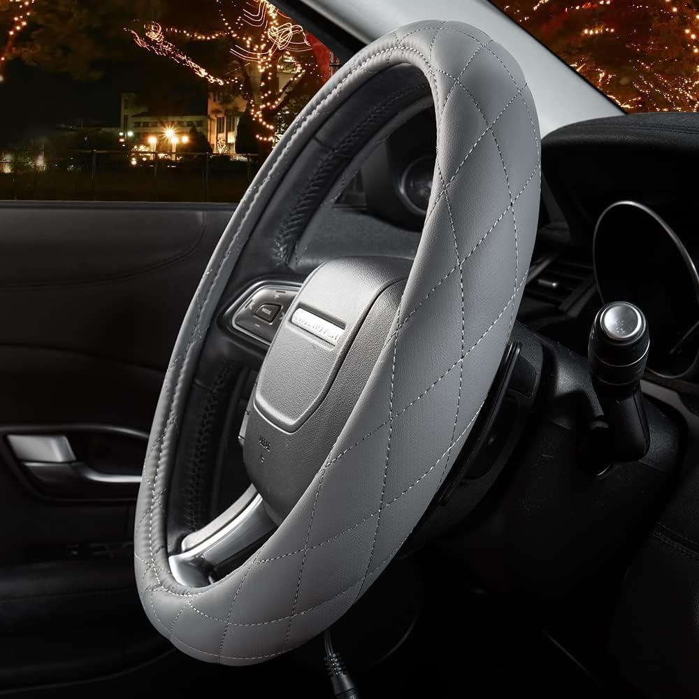 WARMITORY – Funda térmica para volante, calentador de volante de lujo, calentador de manos rápido de 12 V, diámetro exterior de 14.5 a 15 pulgadas