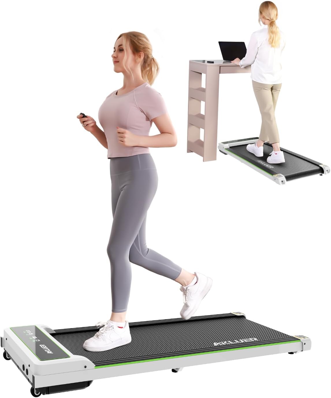 AKLUER – Caminadora para debajo del escritorio de 2.25 HP con capacidad de peso de 265, caminadora portátil con control remoto IR para el hogar,