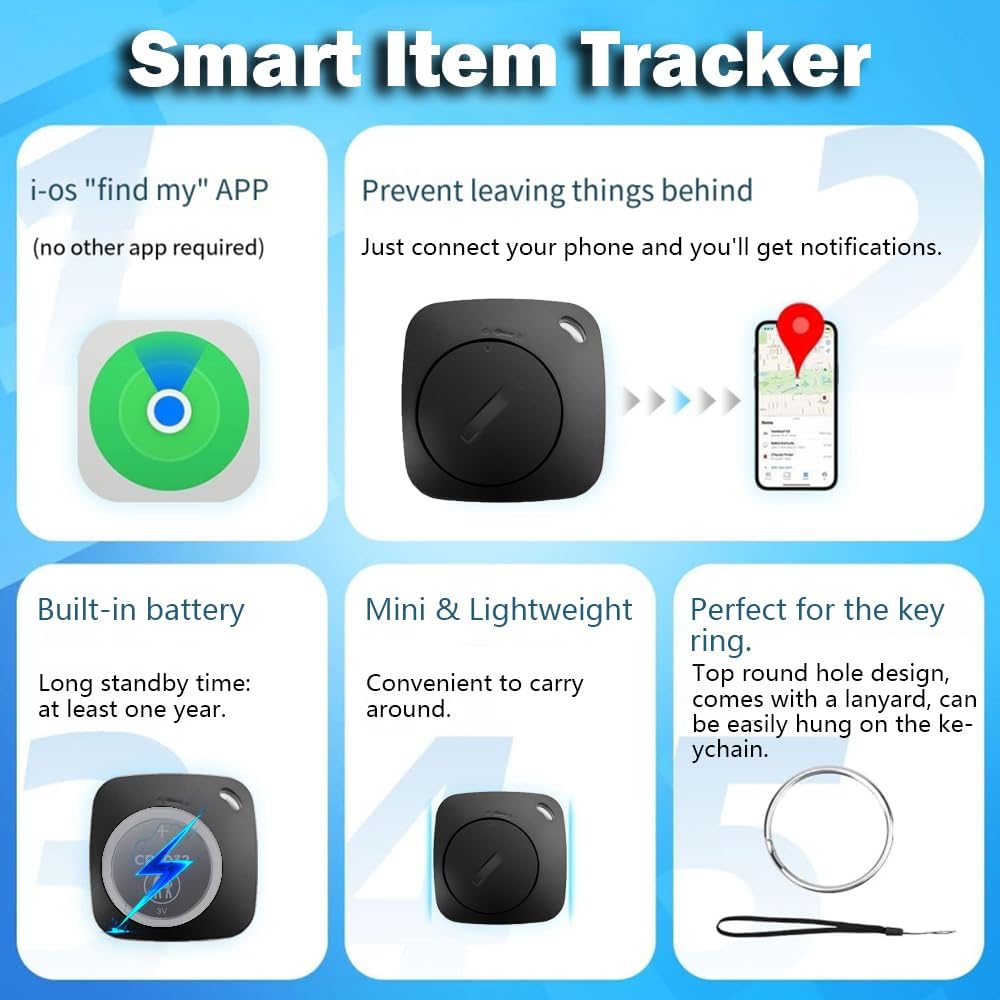Buscador de llaves con localizador de artículos Bluetooth, funciona con Find My, rastreador de llaves perdidas con artículo de sonido, rastreador de