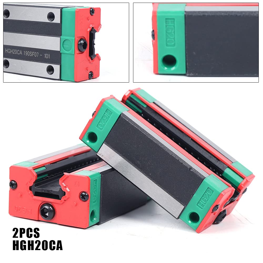 Juego de 2 barras deslizantes HGH20 de carro, M5X6mm CNC 0.787 in Kit de riel de guía lineal cuadrado, alta precisión y deslizador cuadrado para