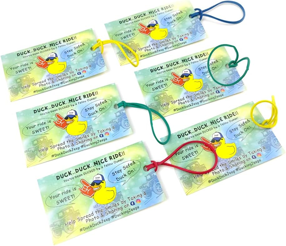 Duck Tags – Tarjeta de juego con texto en inglés You’ve Been Ducking, paquete de 50, 2 tarjetas de visita de 3.5 pulgadas, con agujero redondo y