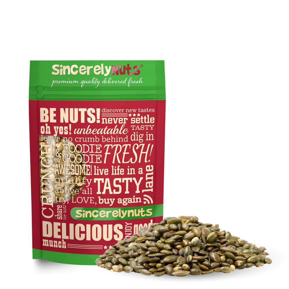 Sincerely Nuts, Semillas de Calabaza Sin Cáscara Saladas, Pepitas Ricas en Nutrientes, Inigualable Sabor y Frescura, Kósher 100% Certificado