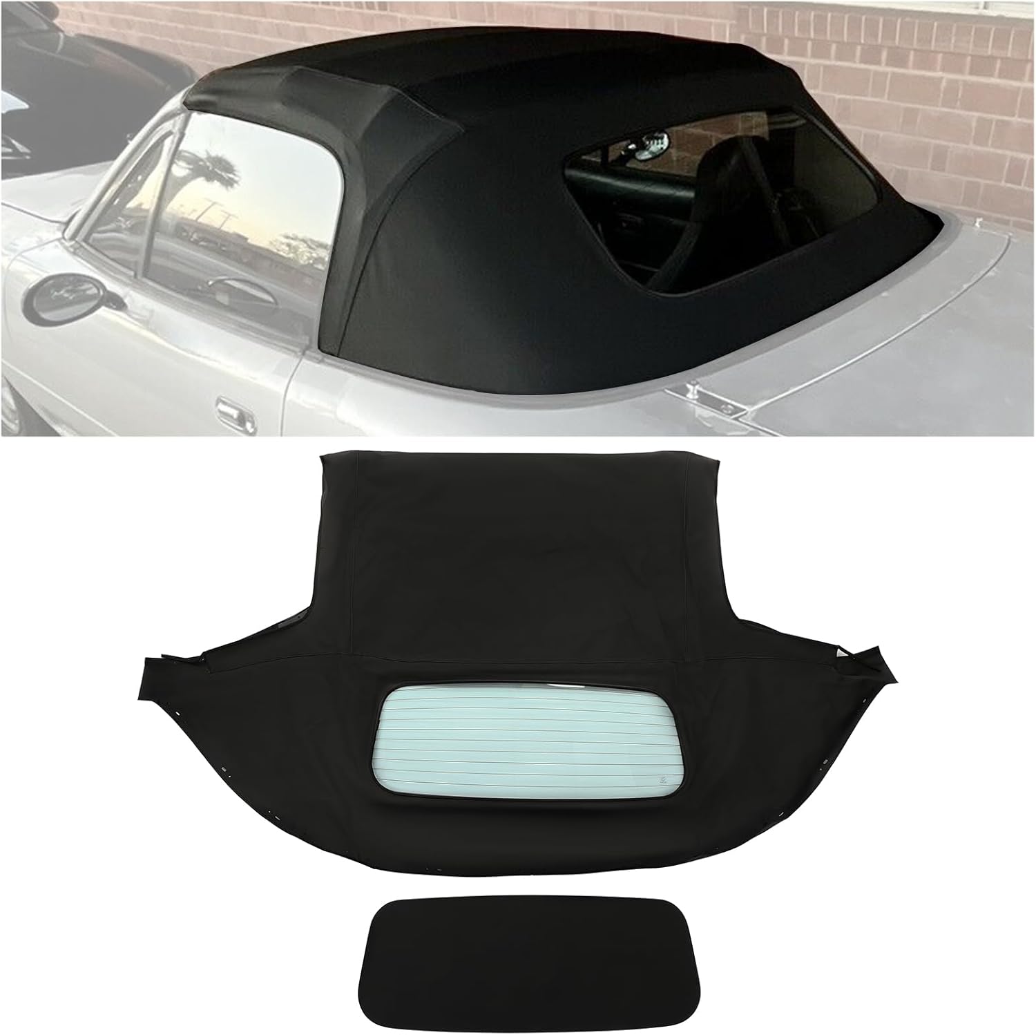 HECASA Parte superior suave convertible compatible con Mazda Miata 1990-2005 con ventana transparente de vidrio calentado, vinilo negro