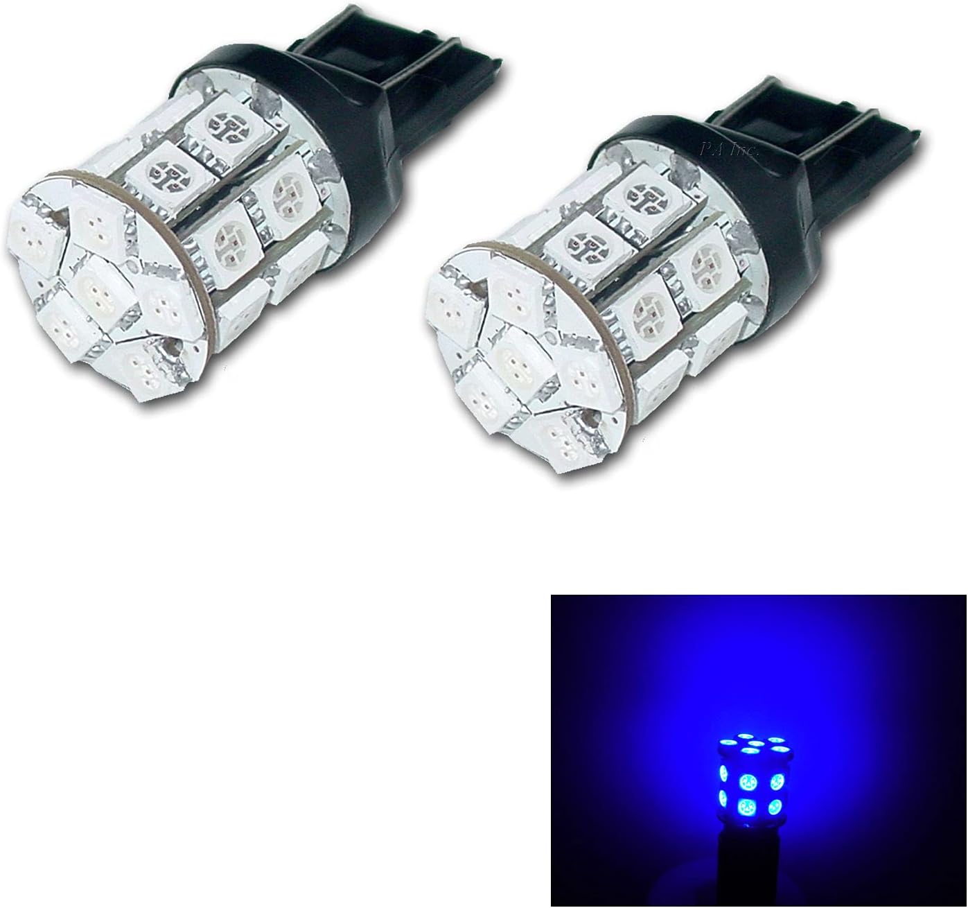 PA 2 bombillas LED 20SMD T20 7443 azul auto LED de 12 V para señal de giro lateral marcador de parada luz trasera (7440 7440A 7440NA 7440 7440