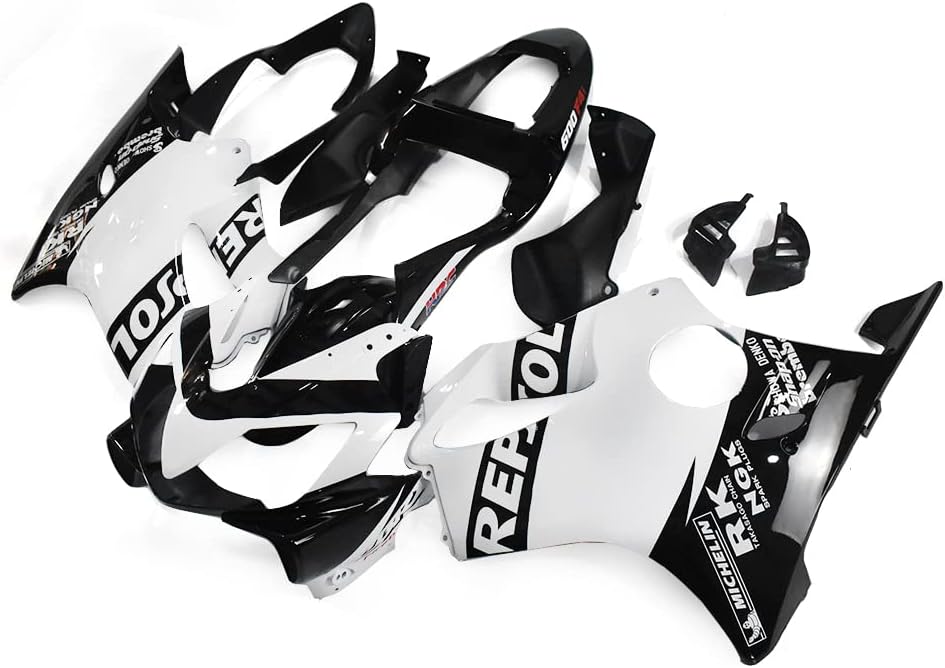 WYNMOTO Carenados completos de motocicleta negro blanco brillante para Honda CBR600F4i 2001 2002 2003 CBR 600 F4i 01 02 03 ABS inyección de plástico