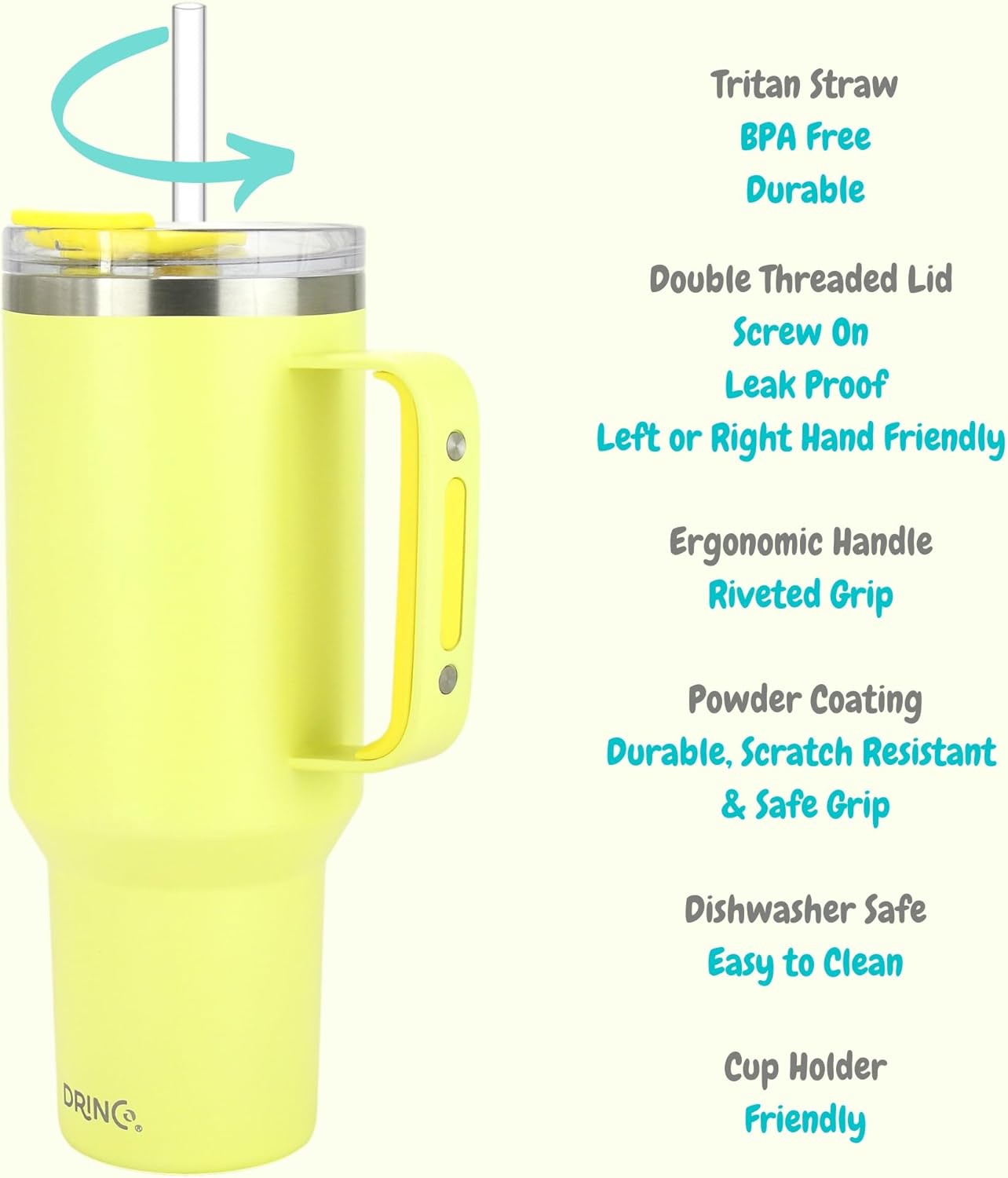 Drinco BigSur – Vaso de 40 onzas y 30 onzas con asa, tapa con popote, taza de viaje de acero inoxidable aislada para agua fría y caliente, para