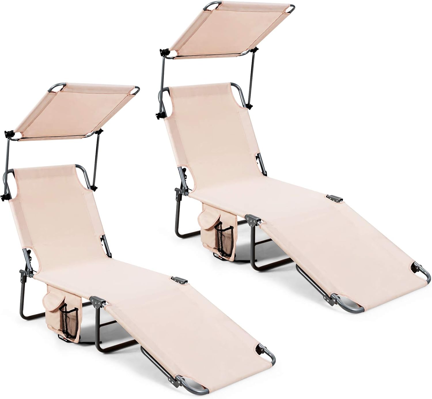 Giantex Silla bronceadora, tumbona de patio con 5 posiciones ajustables, toldo de sombra, bolsillo de almacenamiento, cuna de campamento, sillón