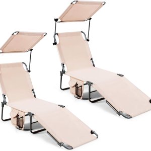 Giantex Silla bronceadora, tumbona de patio con 5 posiciones ajustables, toldo de sombra, bolsillo de almacenamiento, cuna de campamento, sillón Giantex Silla bronceadora, tumbona de patio con 5 posiciones ajustables, toldo de sombra, bolsillo de almacenamiento, cuna de campamento, sillón