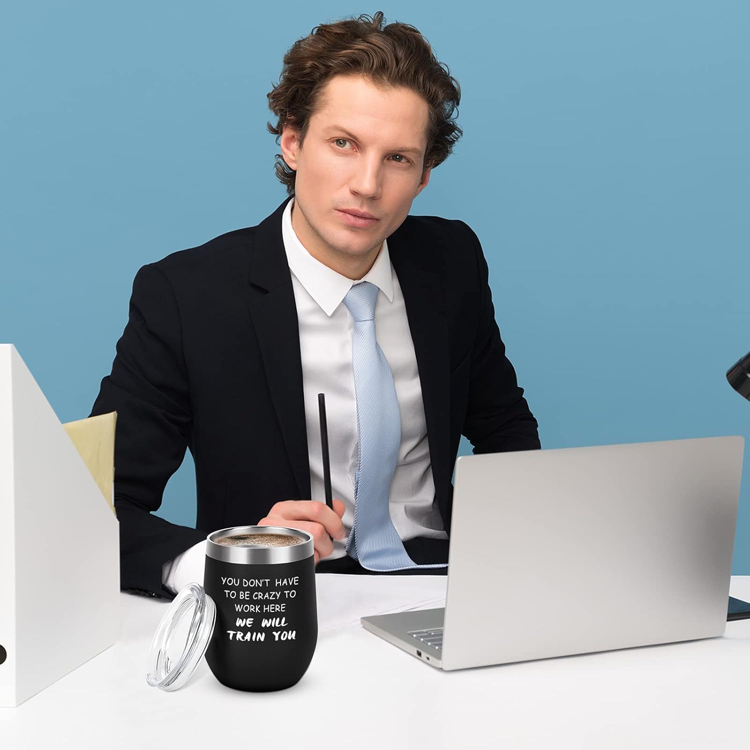 Vaso de vino con tapa con aislamiento de acero inoxidable de 12 onzas con tapa, regalo para el día del jefe de jefe de jefe de jefe para hombres,