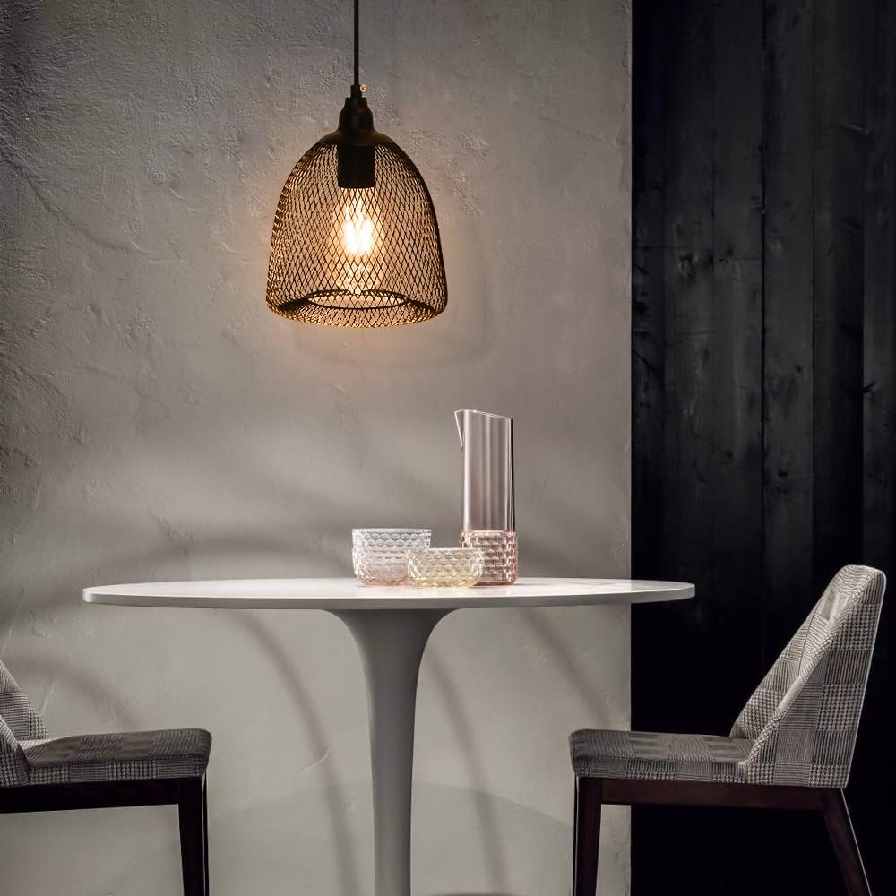 Lámpara colgante con pilas, lámpara de decoración retro, lámpara de malla de metal negro, luces Edison con temporizador de 6 horas, lámpara colgante