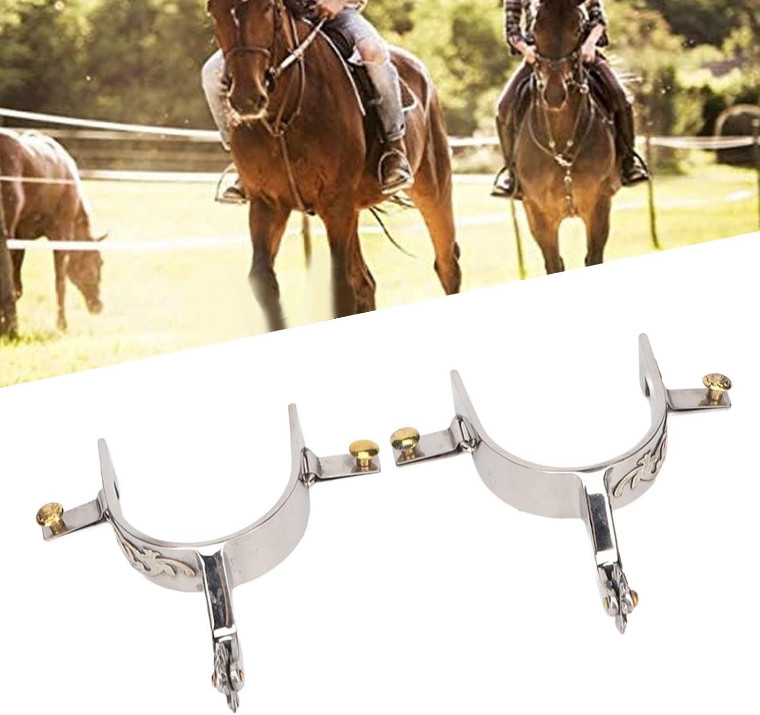 Zerodis 2 espuelas de caballo de acero inoxidable para los vaqueros, con equipo giratorio para los entusiastas ecuestres, montar simple con espolón