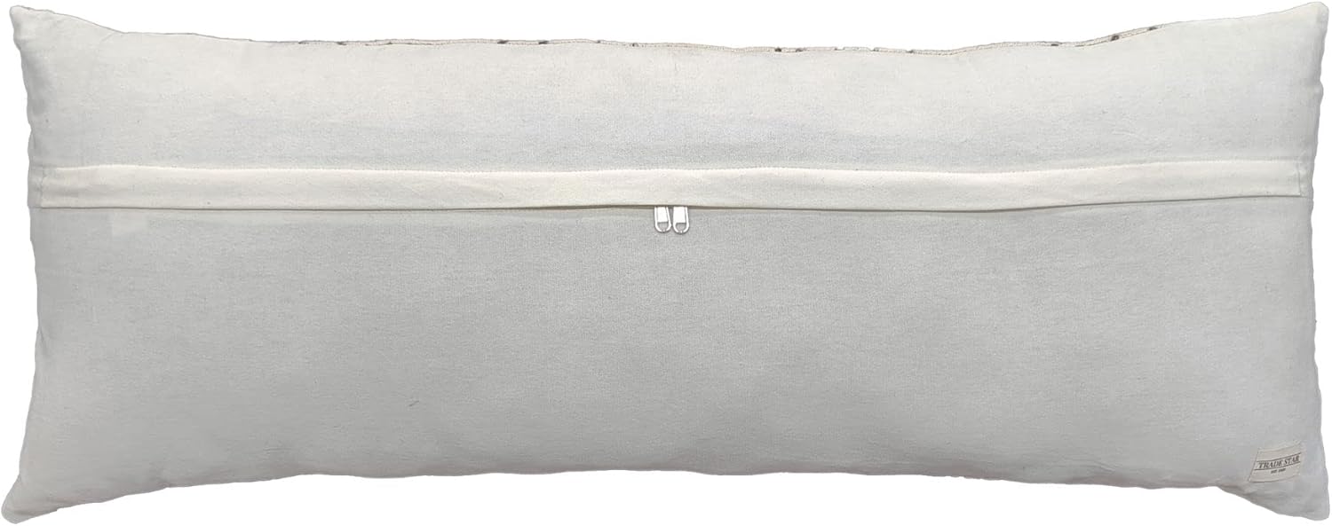 Funda de almohada lumbar de 100% algodón, tamaño grande, oblonga, decorativa, bohemia, geométrica, lujosa, para decoración del hogar (nieve marfil),