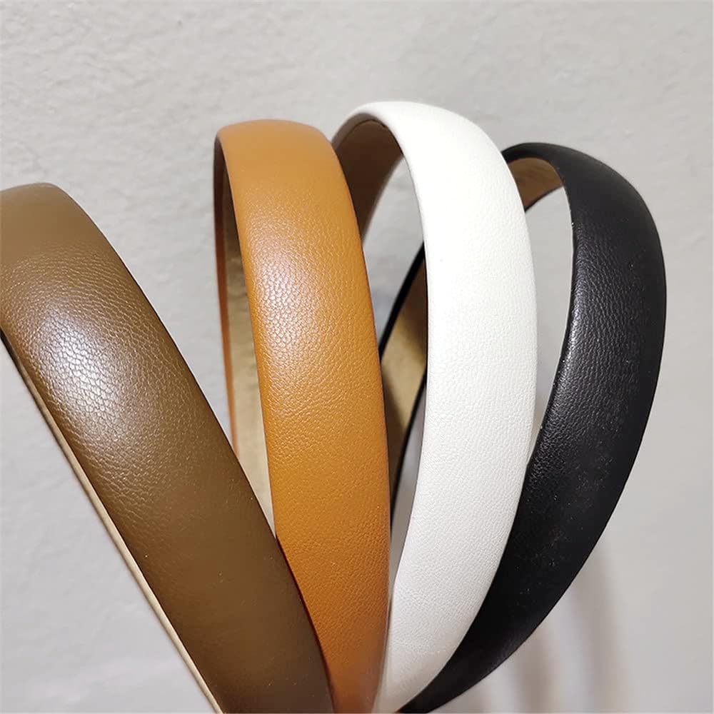 Paquete de 4 diademas de cuero antideslizantes a la moda para mujeres, diademas simples para el cabello, aro de pelo de poliuretano suave para