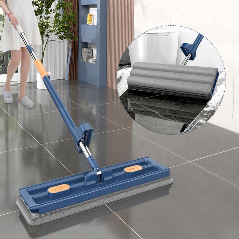 Trapeador plano grande 2023, sistema de trapeador plano grande y cubo, uso húmedo y seco, mango largo ajustable de acero inoxidable de 54 pulgadas