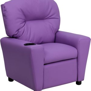 Flash Furniture – Contemporáneo sillón reclinable de vinilo color beige para niños, base para vasos Flash Furniture – Contemporáneo sillón reclinable de vinilo color beige para niños, base para vasos