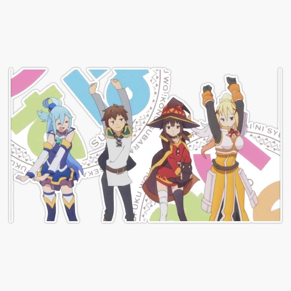Konosuba – 4 calcomanías de vinilo impermeables para coche, laptop, pared, ventana, 5 pulgadas