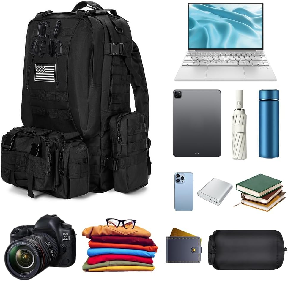 Mochila táctica militar para hombres, mochila militar negra para hombres y mujeres, Negro-2, Negro
