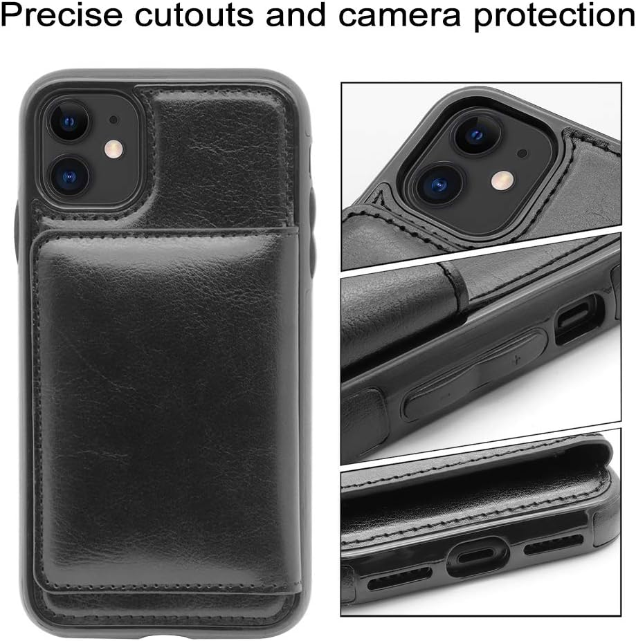 LakiBeibi Funda para iPhone 11 con tarjeteros, doble capa, ligera, delgada, de piel, tipo cartera, con tapa y cierre magnético, funda protectora