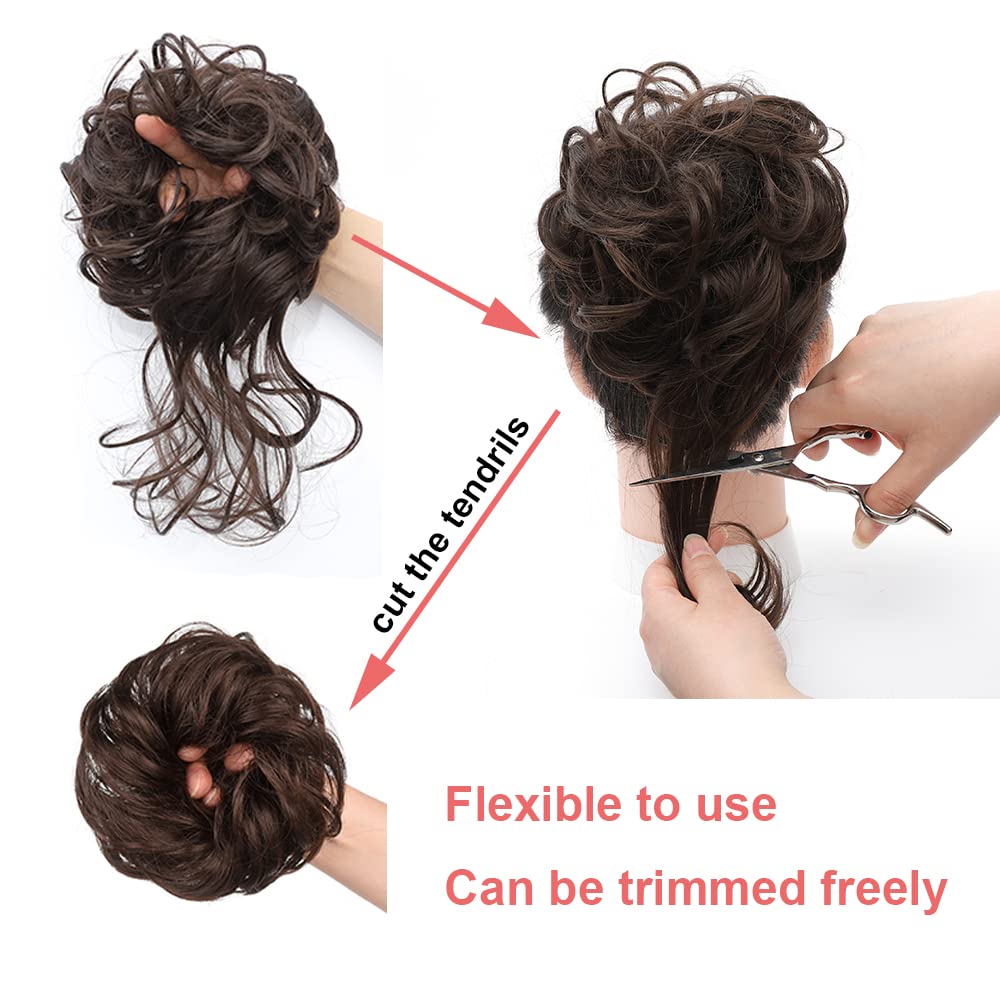 KETHBE Moño desordenado, extensión de moño despeinado, extensión de moños, banda elástica para el cabello, moño rizado para mujeres (marrón castaño)