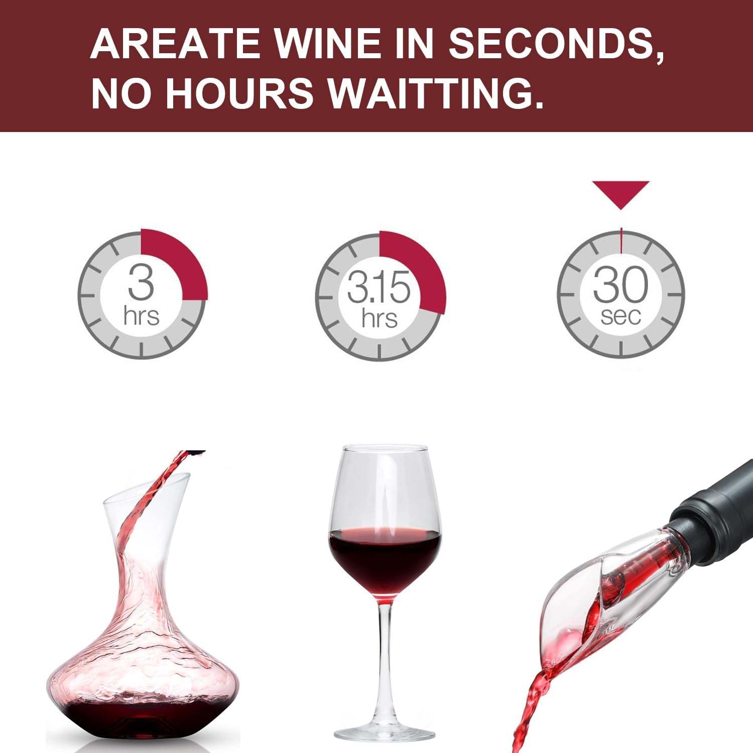 STEETURE Aireador de vino vertedor y tapón de vino bomba de vacío, decantador de vino con aireador sabor mejorado ramo de burbujas mejoradas,