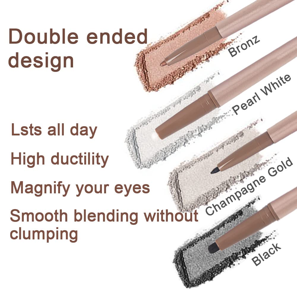 evpct 2 lápices de sombra de ojos en barra y color blanco perla brillante y lápiz delineador de ojos bronce, sombra de ojos en barra y lápiz