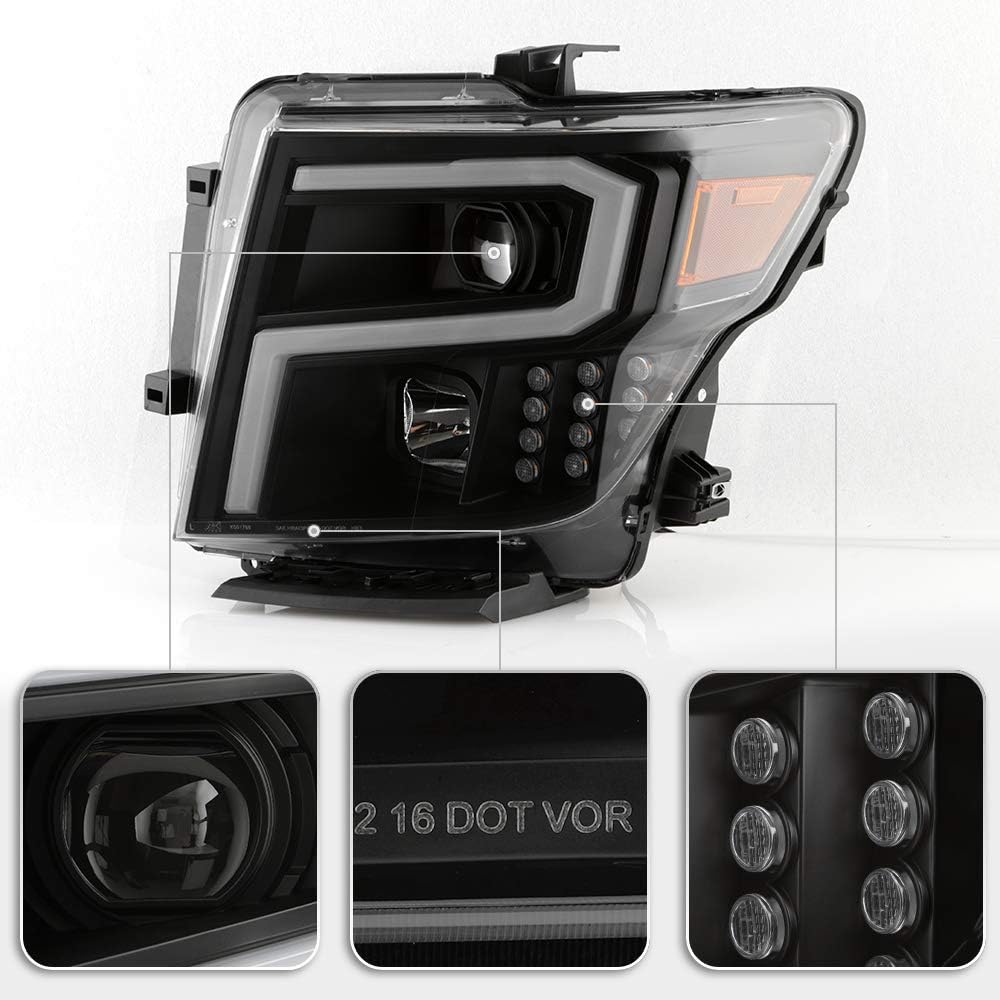 VIPMOTOZ Proyector halógeno de tubo de neón con tira LED para 2016-2023 compatible con Nissan TitanXD conductor y lado del pasajero, carcasa negra,