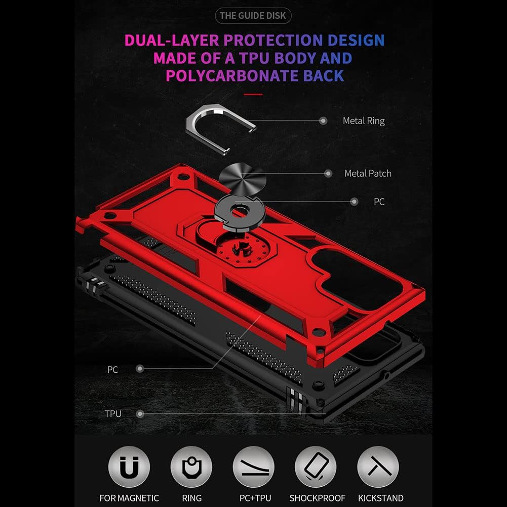 Funda para Samsung Galaxy S22 Ultra grado militar a prueba de polvo a prueba de golpes Funda para teléfono con anillo de metal integrado Soporte