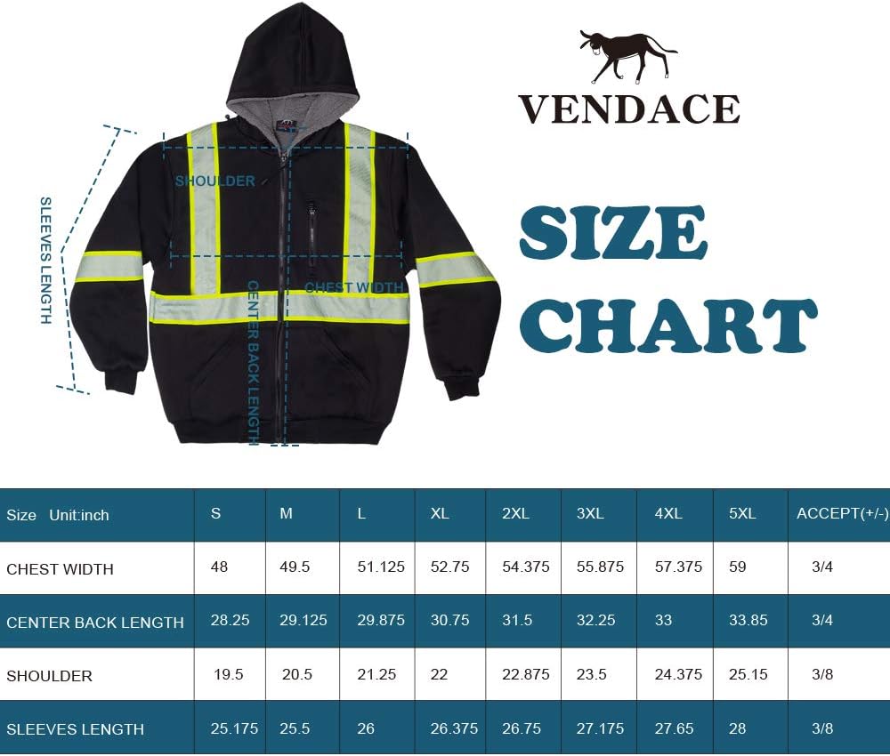 Sudadera reflectante de seguridad ANSI Clase 3 para hombre, de lana y forro polar, con cremallera y parte inferior negra (negro, XL)