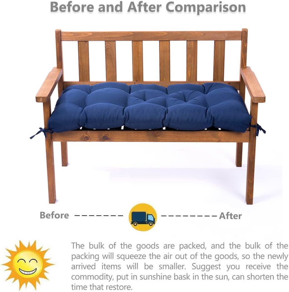 Cojines de asiento impermeables para sofá biplaza al aire libre, cojín copetudo para asiento de banco (47.2 x 19.7 pulgadas, azul marino)
