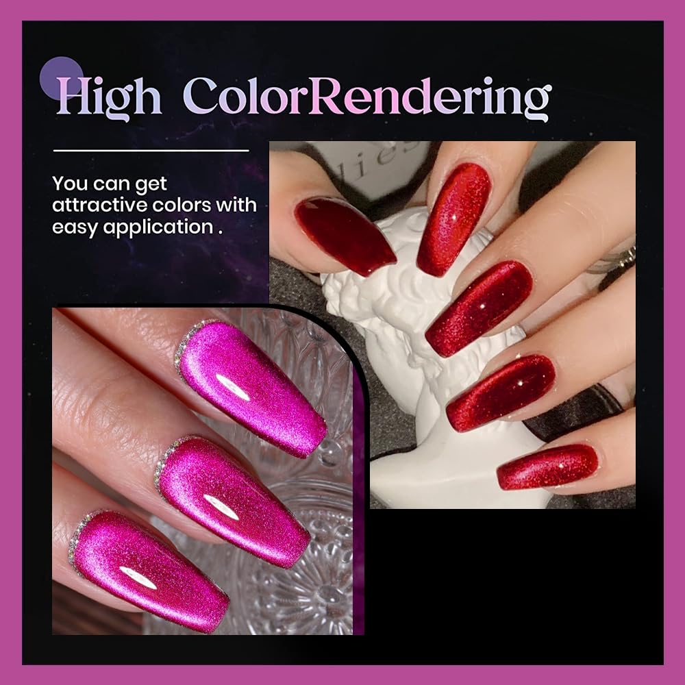 Esmalte de gel magnético Cat Eye (A04-rojo oscuro y rosa oscuro)
