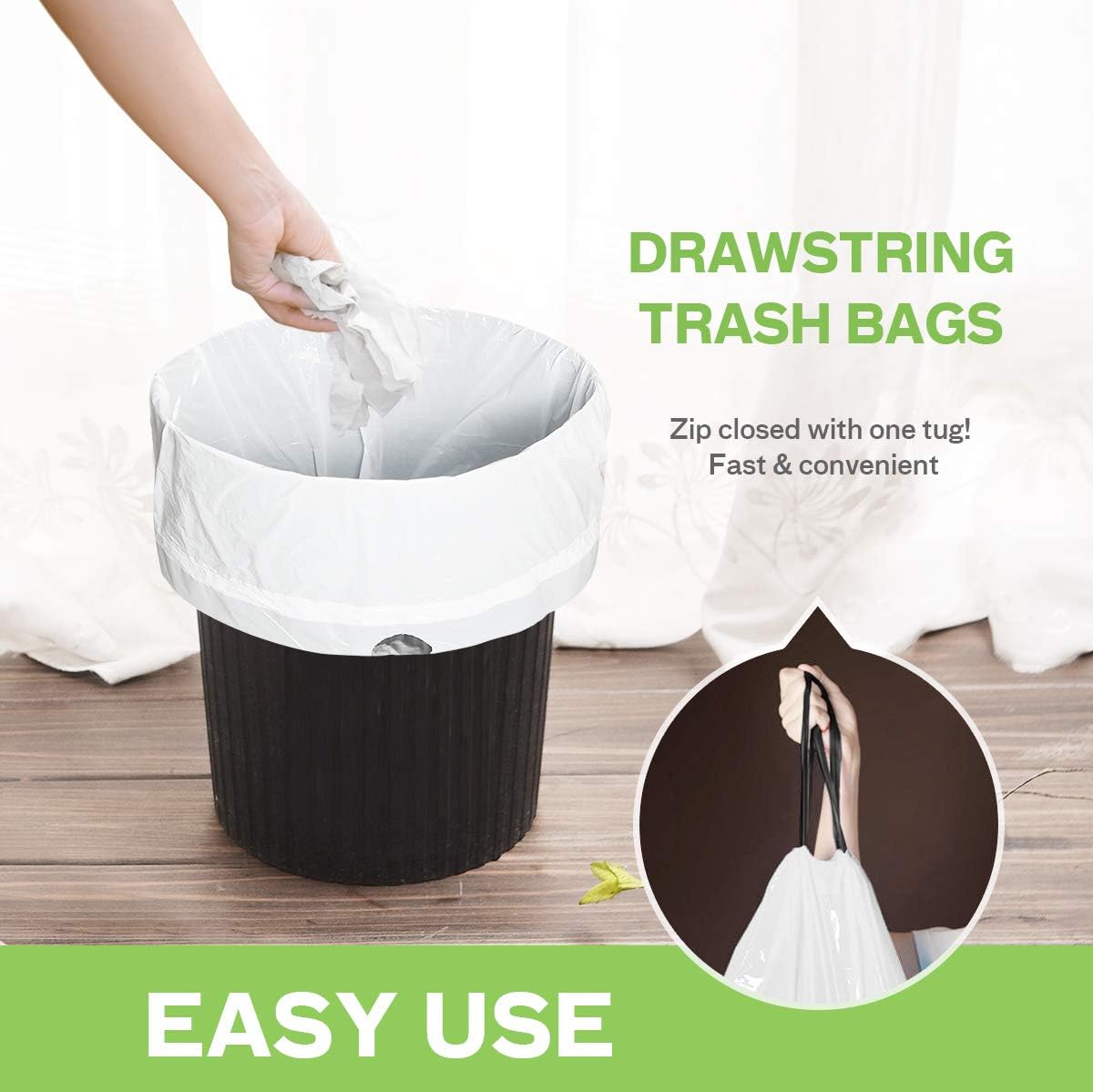 Teivio – Bolsas de basura de 1 galón, 220 unidades, con cordón, se adaptan a cubos de basura pequeños de 3 a 4 litros, para el hogar, oficina, baño,