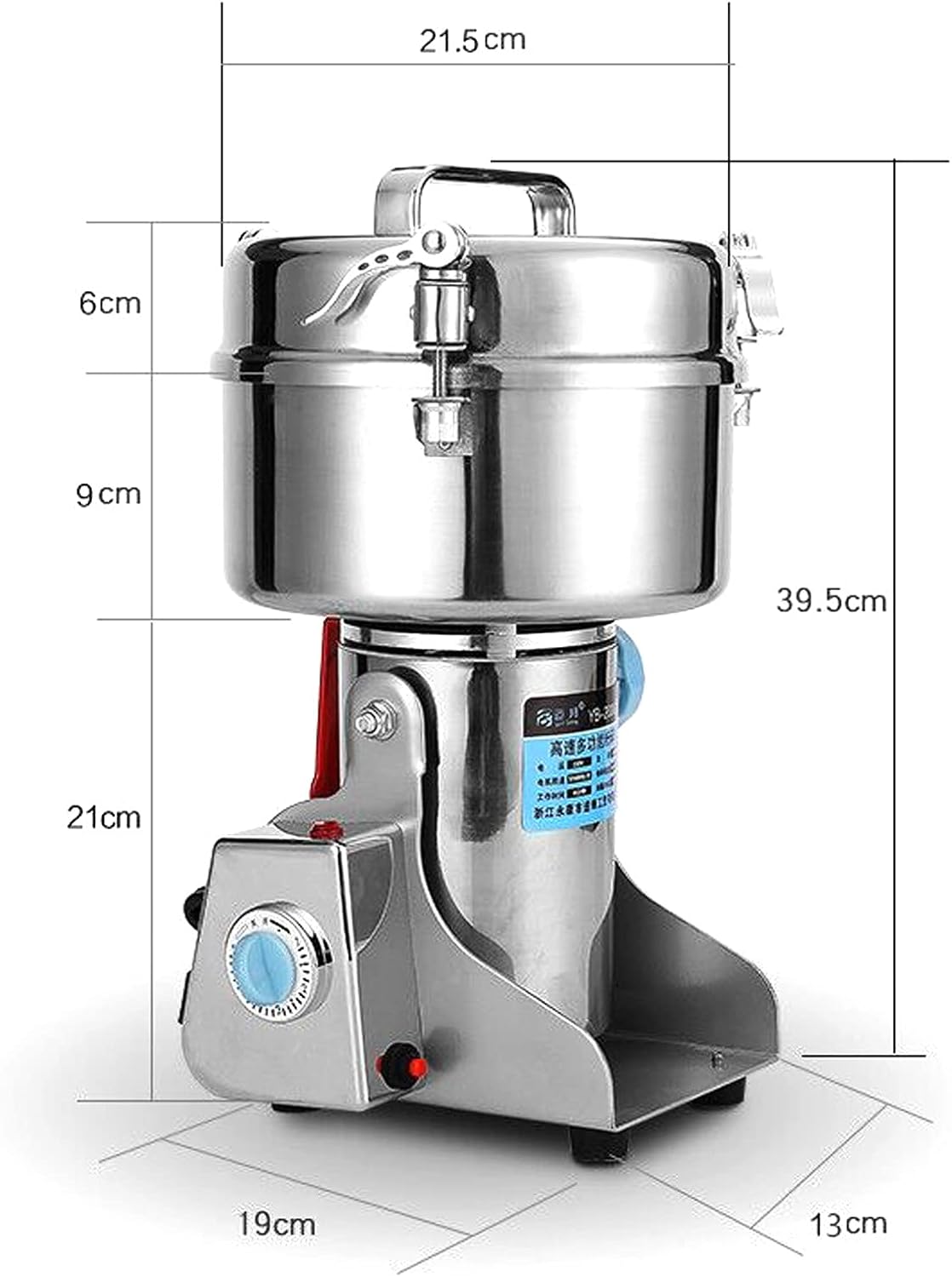 Fetcoi Molinillo eléctrico comercial para especias de grano de hierbas, capacidad de 70.55 oz, grado de trituración de malla 60-350, acero