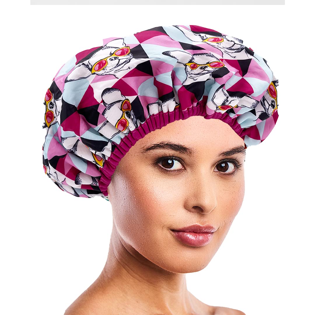 Gorro de ducha y gorro de baño de nailon reutilizable, reversible, de gran tamaño, impermeable, diseñado para todas las longitudes de cabello con