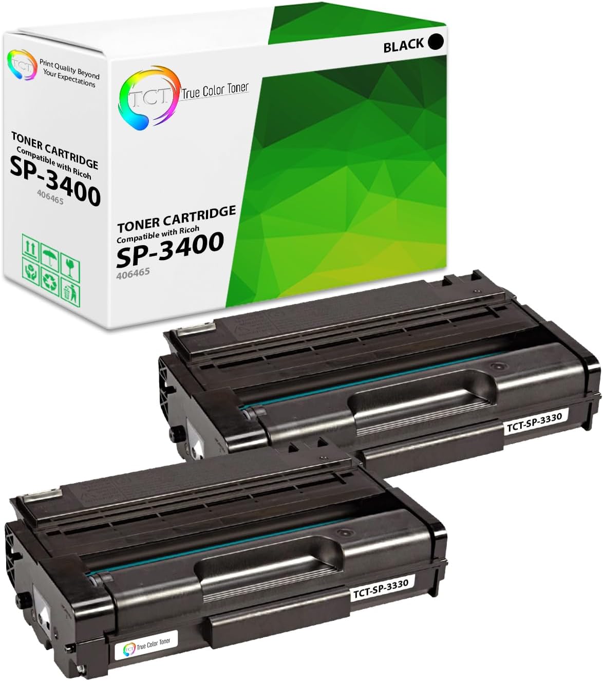 TCT Cartucho de tóner de repuesto prémium compatible con Ricoh Aficio SP-3400 406465 406464 406522, color negro, funciona con impresoras Ricoh