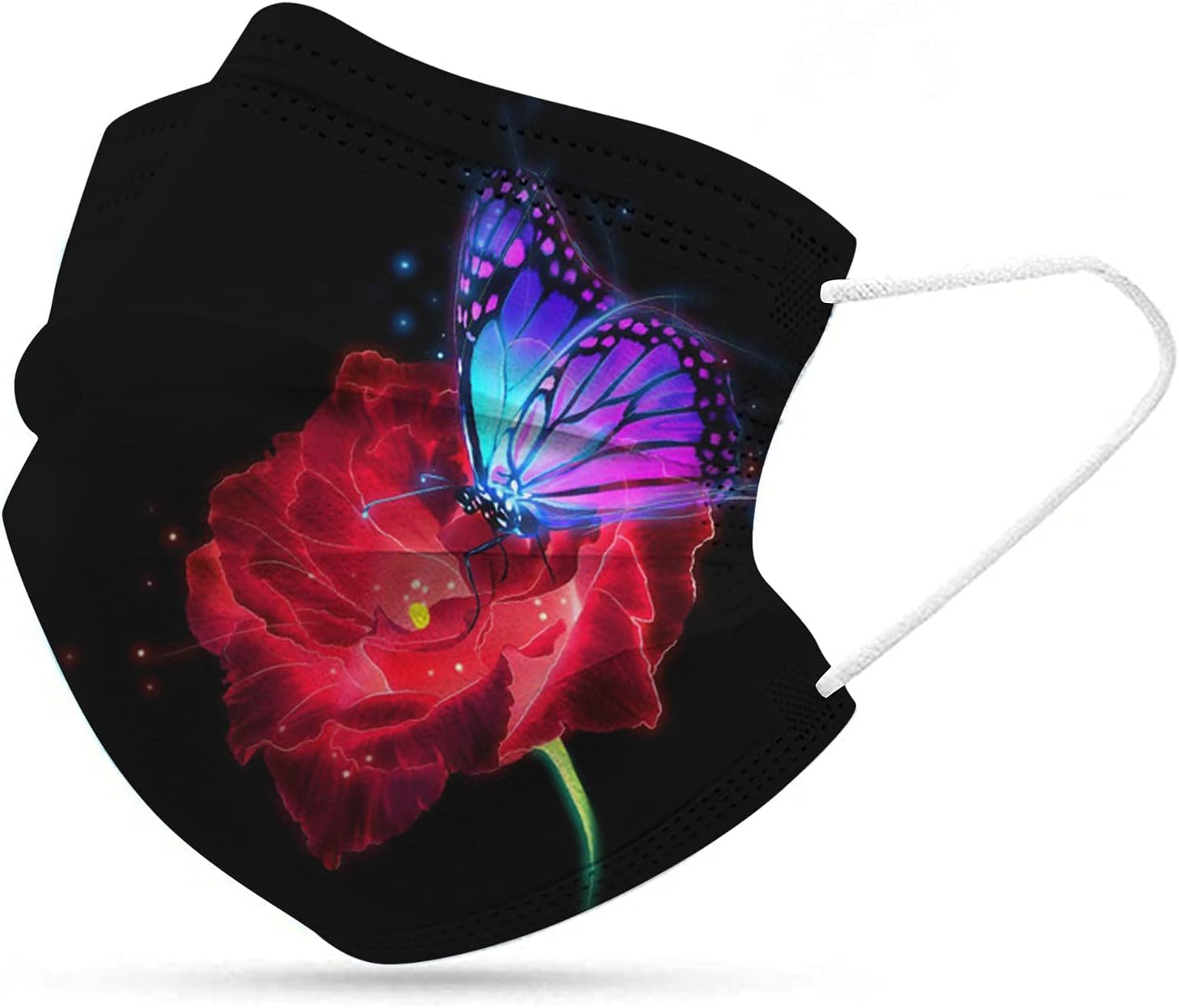 Rowa Paquete de 50 mascarillas desechables de mariposa para adultos con diseño, 3 capas protectoras transpirables para mujeres y hombres con alambre