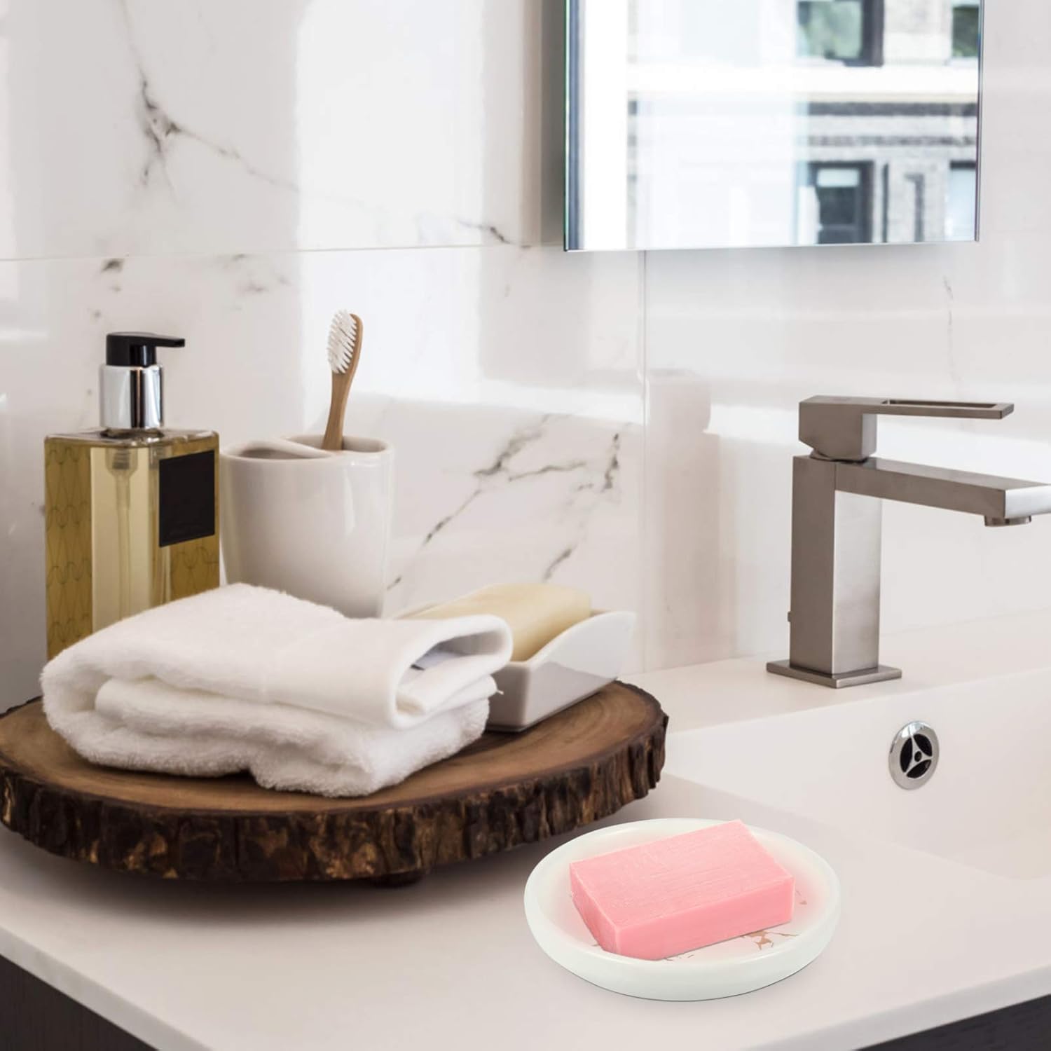 Hemoton Jabonera de mármol hecha a mano Accesorio de baño Jabonera de baño Bandeja redonda de mármol Jabonera de ducha Jabonera Bandeja de mármol