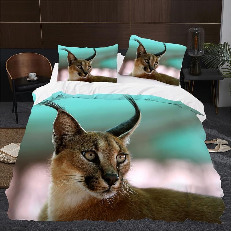 Lake Blue Big Floppa Duvet Cover Full Animal Print Bedding Sets Full Soft Microfiber Comforter Cover and 2 Pillow Shams 20″X26″, Bed Set Duvet
