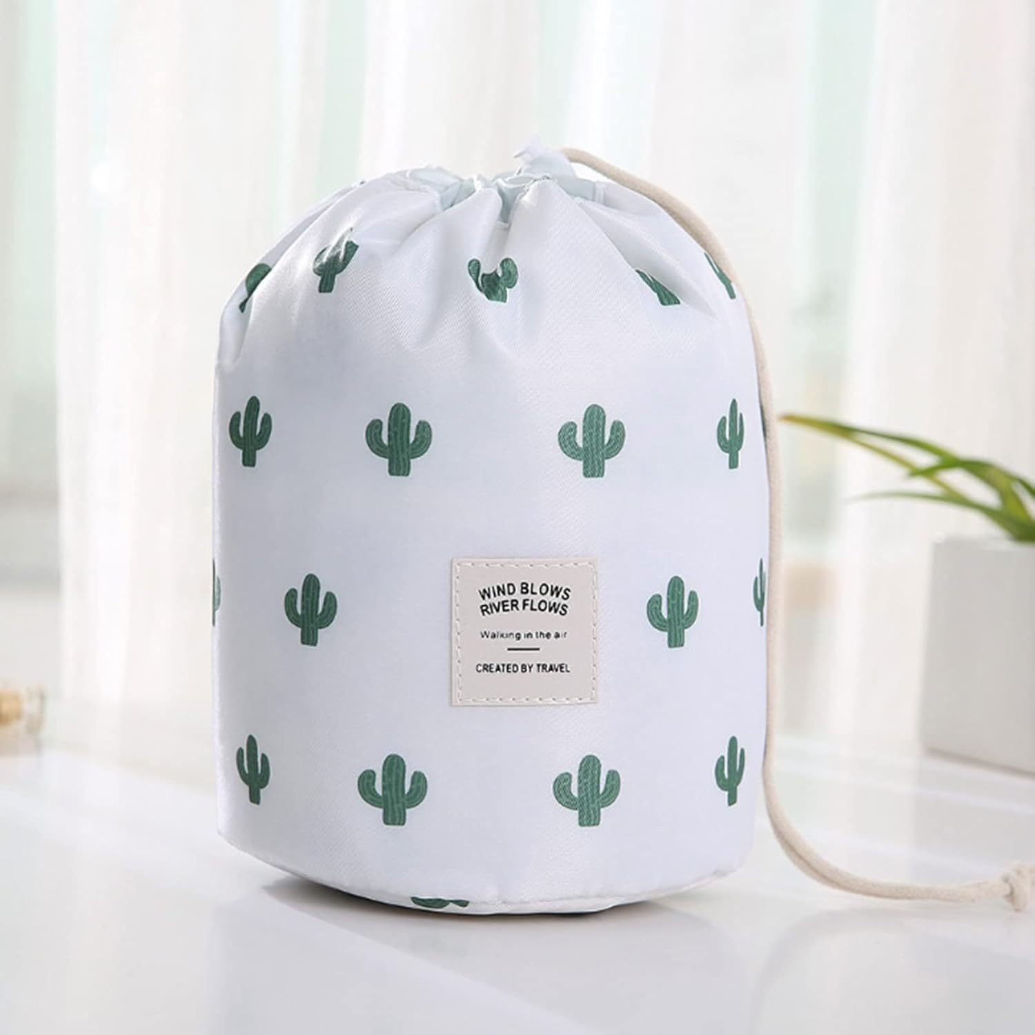 INVODA Bolsa de cosméticos de viaje para mujer, organizador de maquillaje con cordón, portátil, multifuncional, impermeable, bolsa de barril de