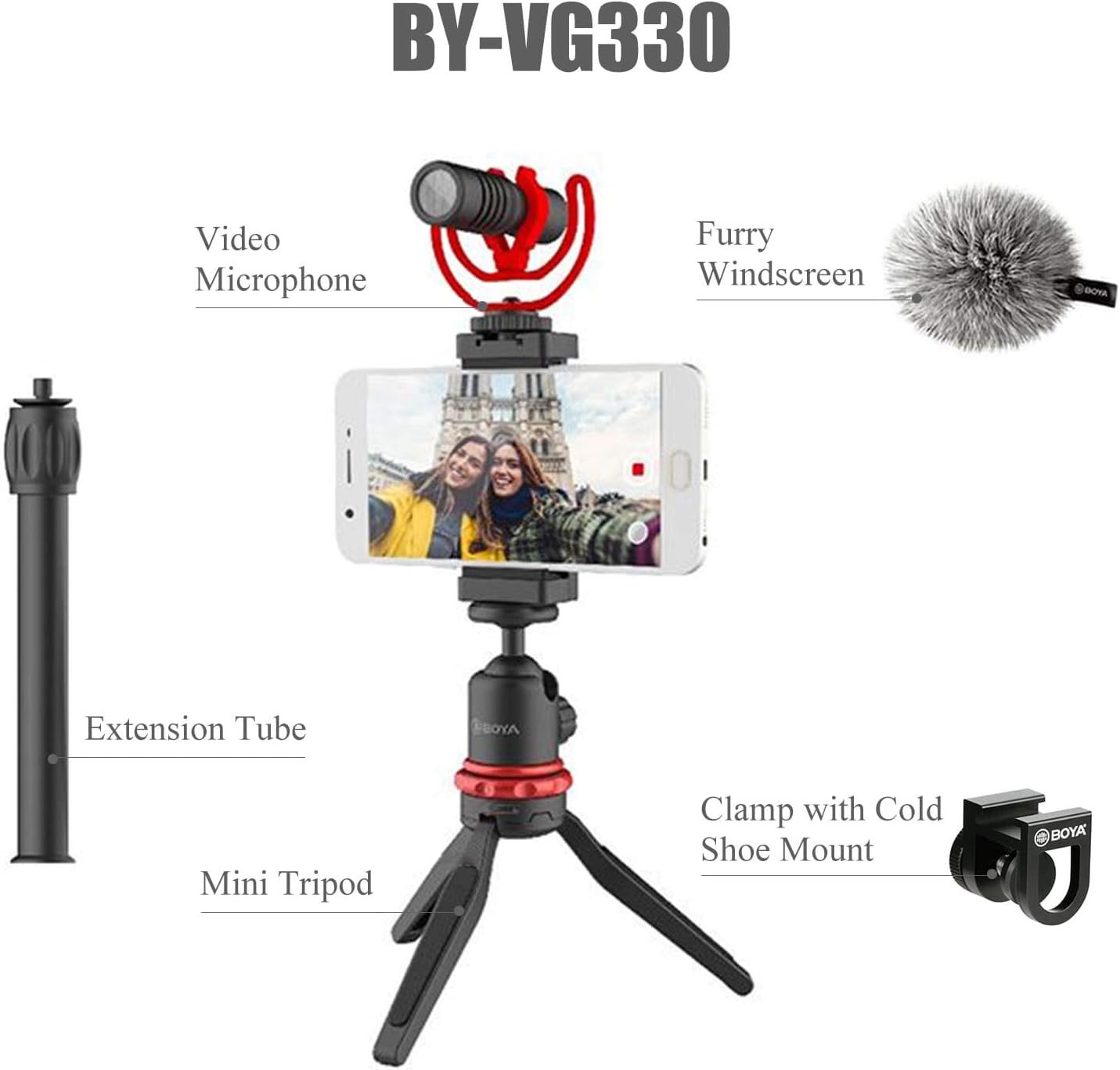 BOYA Kit de video para teléfono inteligente con micrófono de escopeta by-MM1, mini trípode estabilizador de abrazadera para teléfono para iPhone,