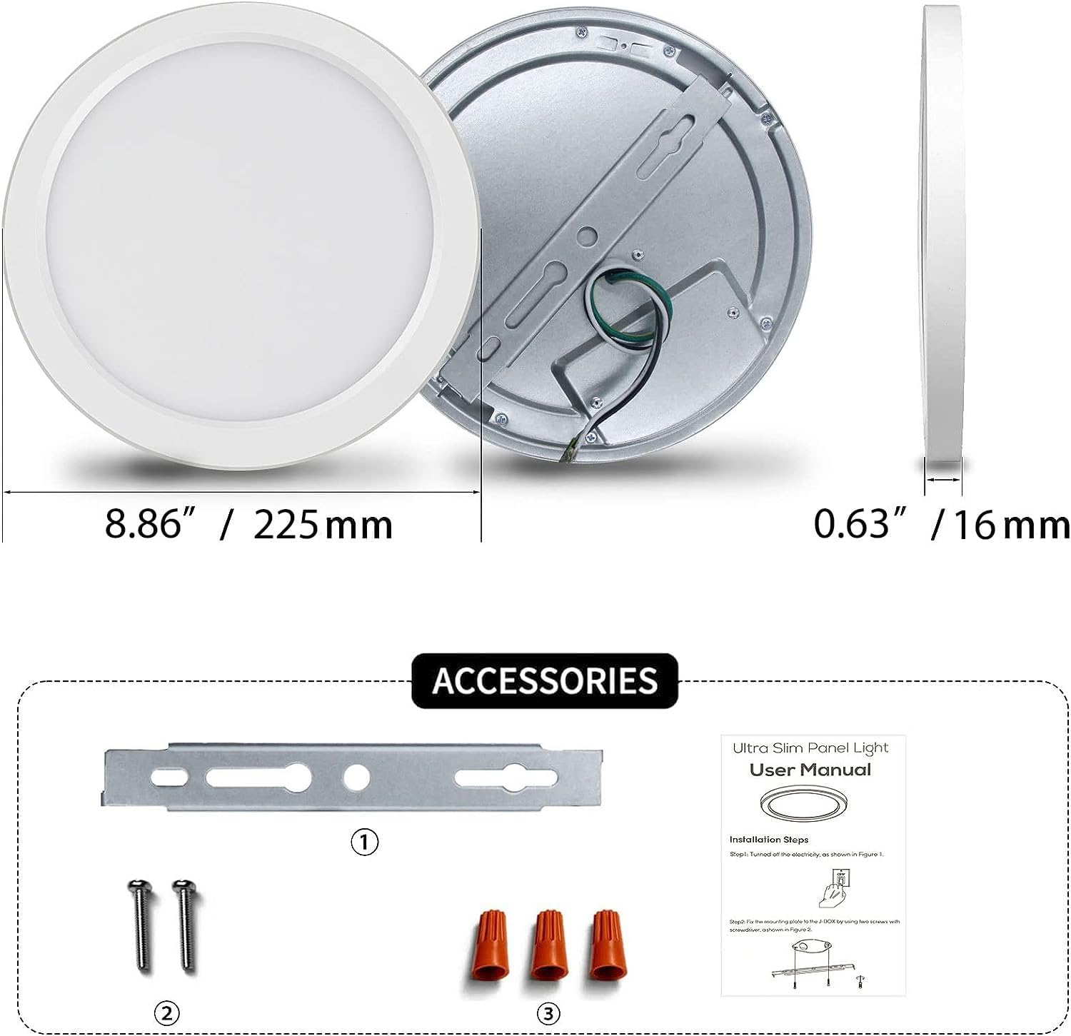 Lámpara de techo LED de 9 pulgadas, montaje empotrado, ultra delgada de 0.63 pulgadas de grosor, redondas, planas, paquete de 8 lámparas de techo
