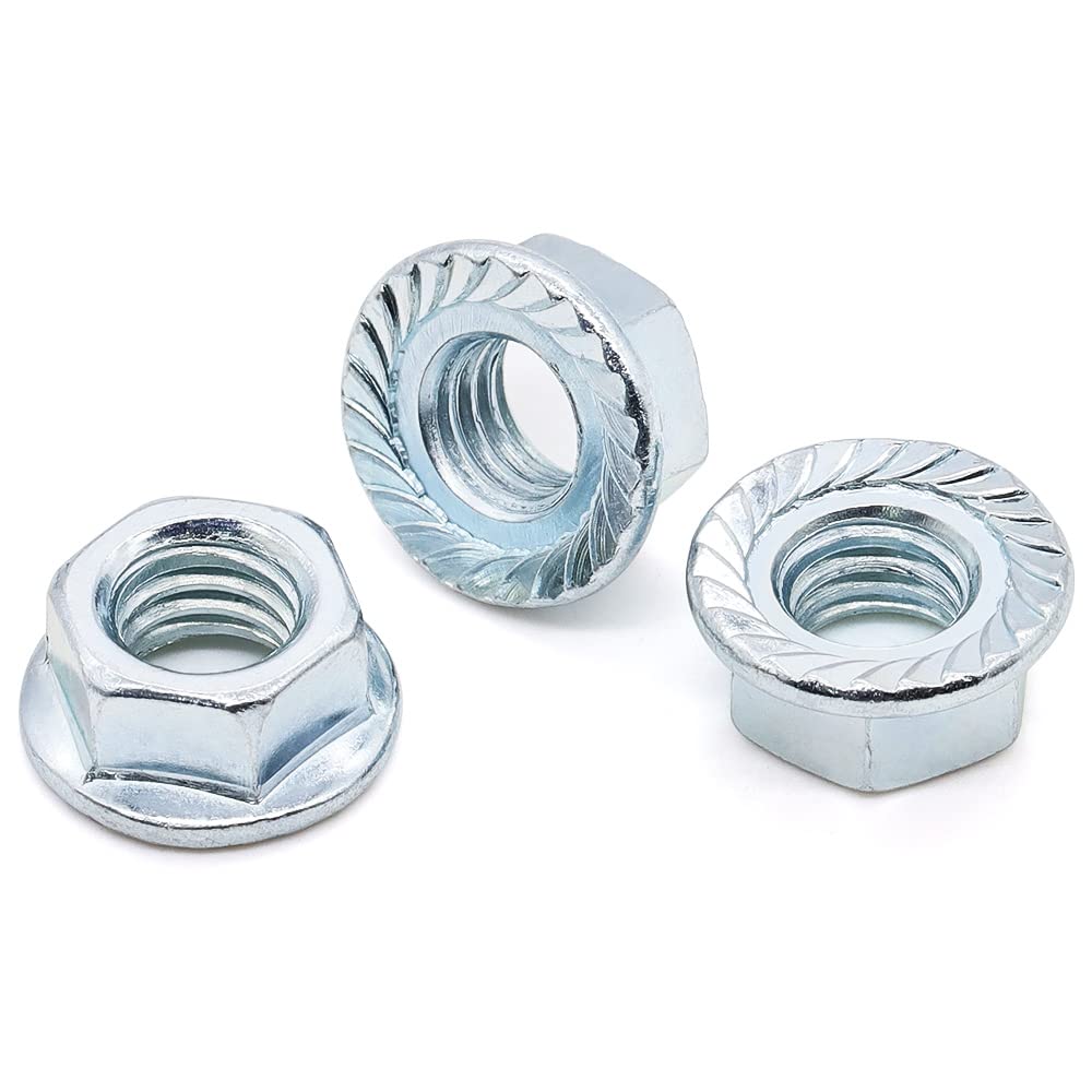 Glvaner – Tuercas hexagonales de brida dentada M10-0.059 in, acero al carbono, acabado chapado en zinc, tuercas hexagonales con cabezal de arandela