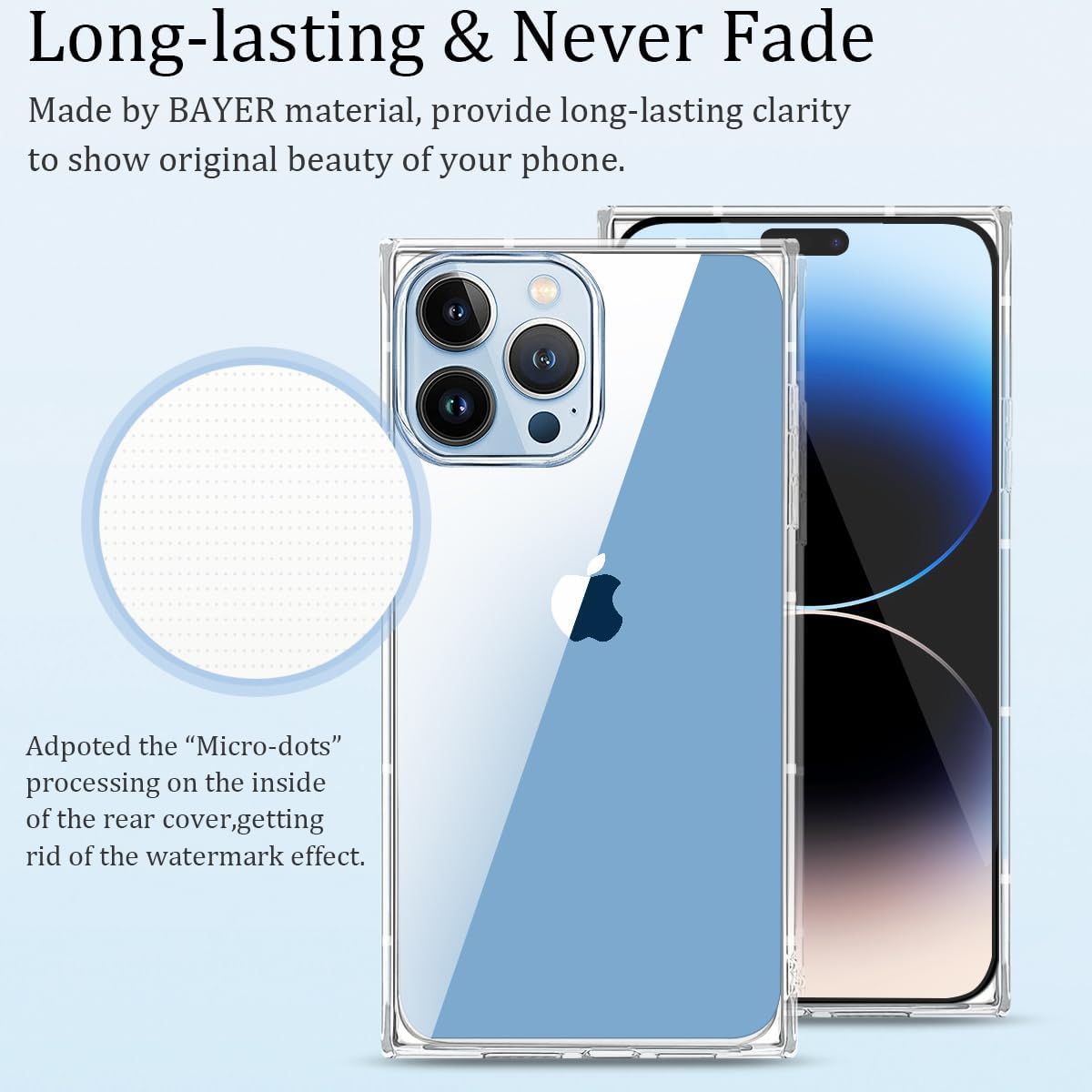 iDLike Funda cuadrada compatible con iPhone 15 Pro de 6.1 pulgadas, funda transparente con esquinas cuadradas reforzadas para iPhone, funda