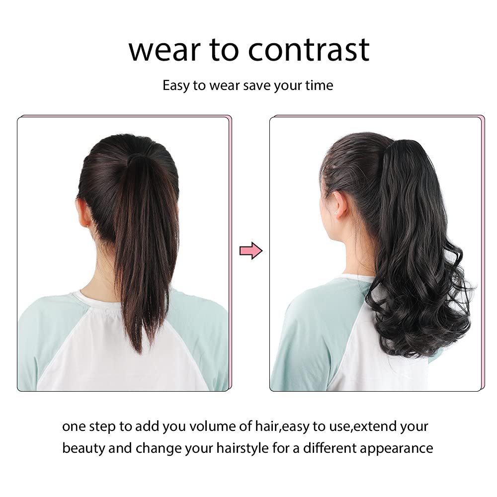 HSPJHTM – Extensión de cola de caballo color negro, extensiones de cabello rizado para mujer, extensiones de cabello sintético de cola de caballo de