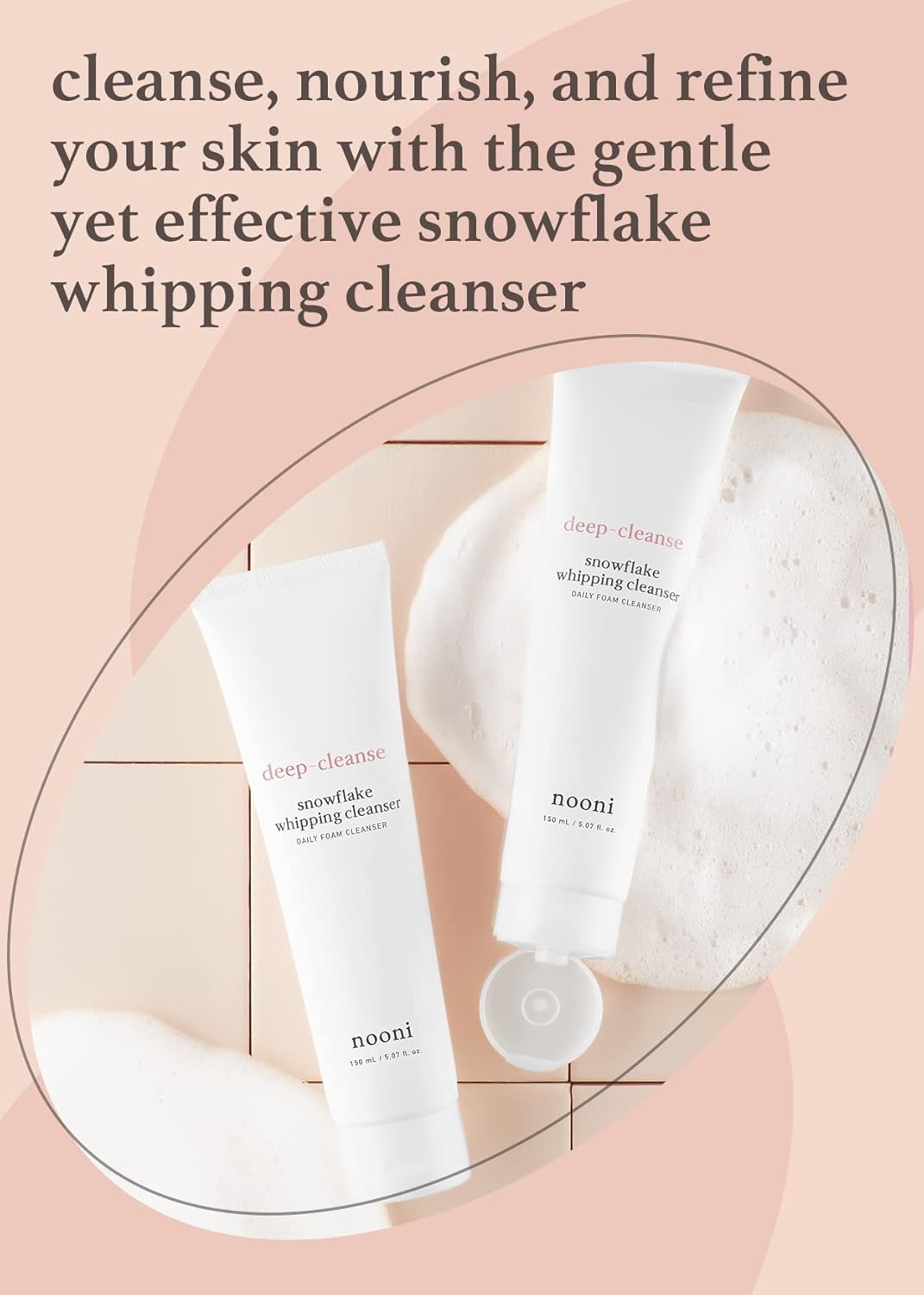 NOONI Daily Face Wash  Limpiador batidor de copo de nieve  Espuma, nutre, refina y elimina impurezas, para todo tipo de piel, 5.07 onzas líquidas